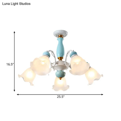 DecorBites™ DecorBites™ Traditional Floral White Glass Semi-Flush Ceiling Light with 3/5 Lights - Bedroom Flush Mount Lamp in Light Blue