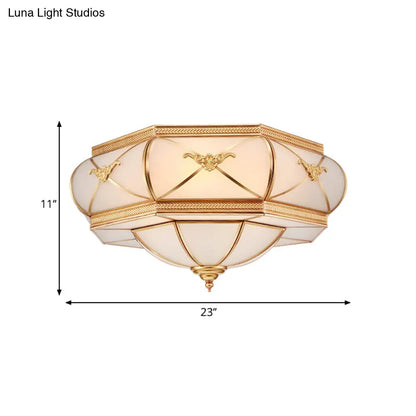 DecorBites™ DecorBites™ Traditional Flower Curved Frosted Glass Flush Mount Ceiling Light in Gold - 3/4/6 Lights for Bedroom