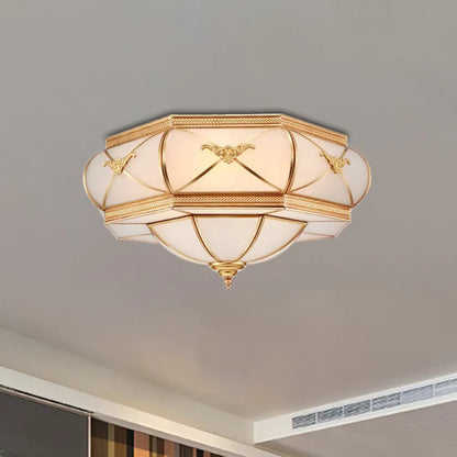 DecorBites™ DecorBites™ Traditional Flower Curved Frosted Glass Flush Mount Ceiling Light in Gold - 3/4/6 Lights for Bedroom