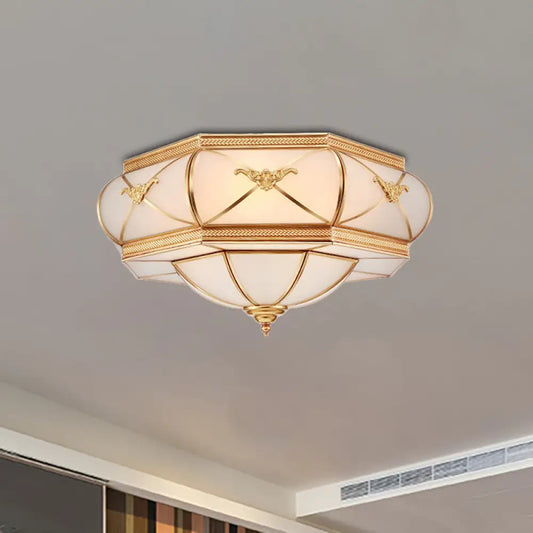 DecorBites™ DecorBites™ Traditional Flower Curved Frosted Glass Flush Mount Ceiling Light in Gold - 3/4/6 Lights for Bedroom