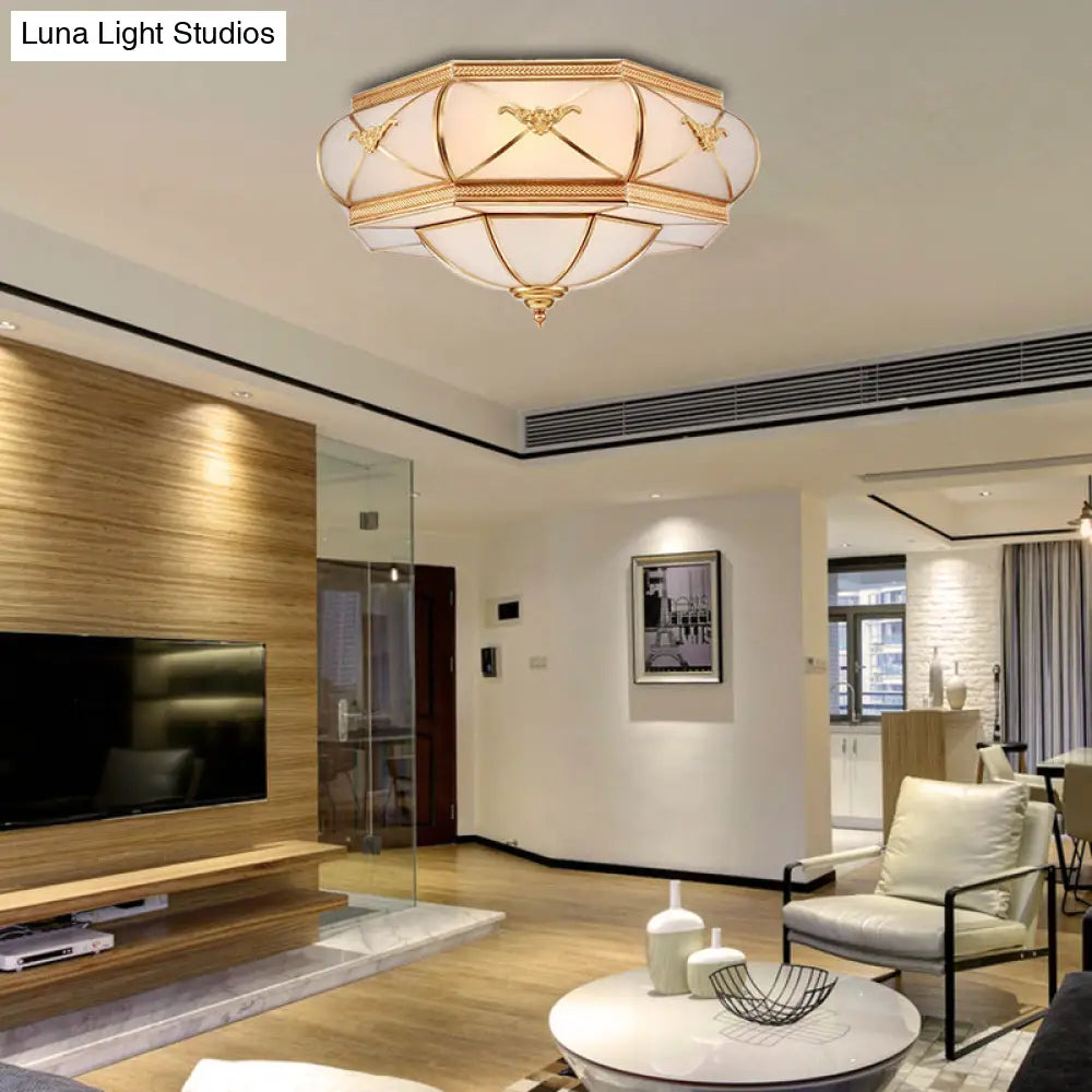 DecorBites™ DecorBites™ Traditional Flower Curved Frosted Glass Flush Mount Ceiling Light in Gold - 3/4/6 Lights for Bedroom