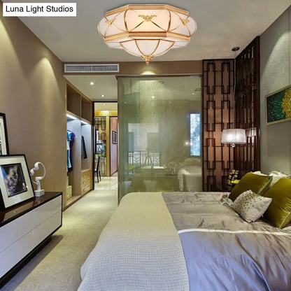 DecorBites™ DecorBites™ Traditional Flower Curved Frosted Glass Flush Mount Ceiling Light in Gold - 3/4/6 Lights for Bedroom