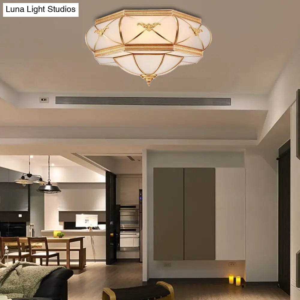 DecorBites™ DecorBites™ Traditional Flower Curved Frosted Glass Flush Mount Ceiling Light in Gold - 3/4/6 Lights for Bedroom