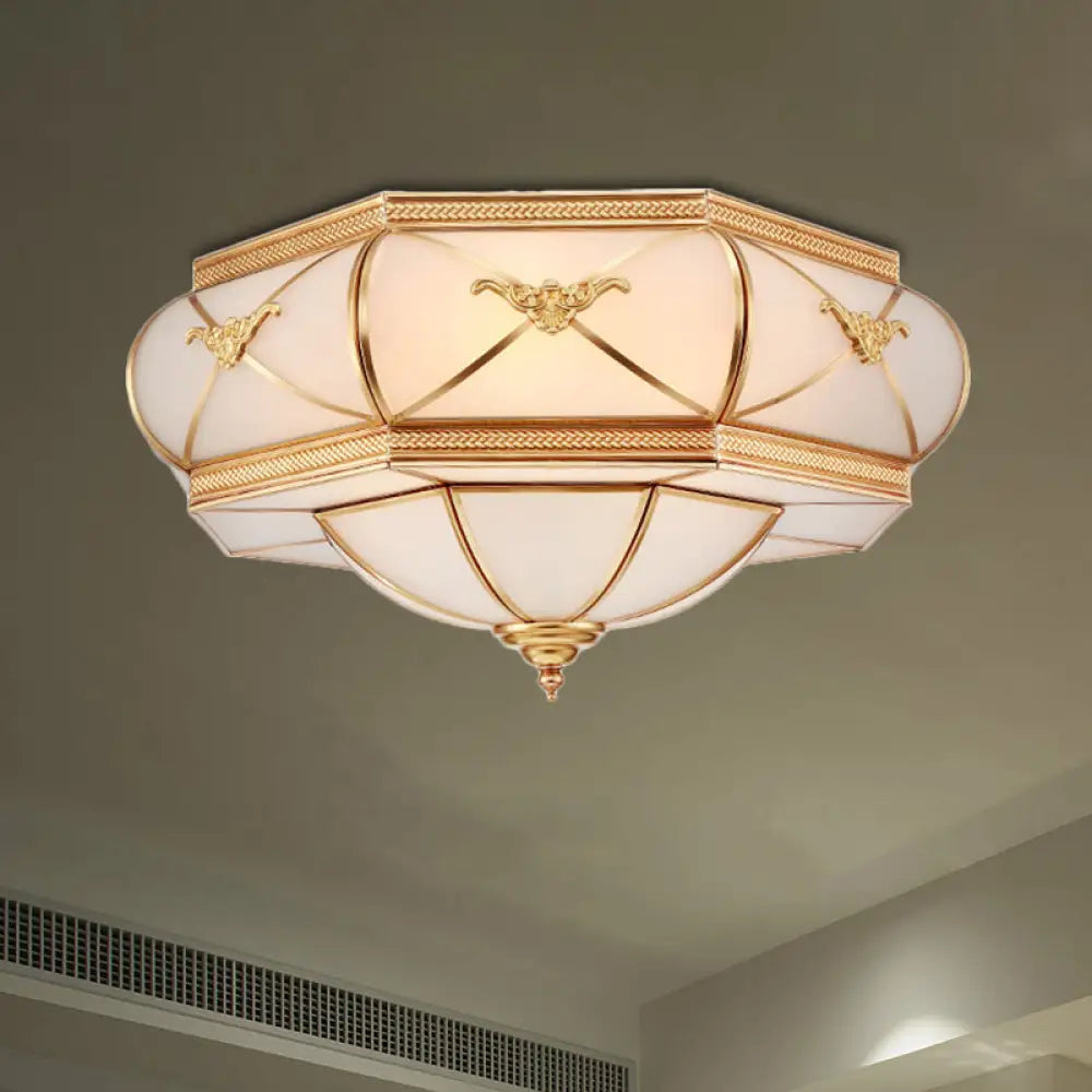 DecorBites™ DecorBites™ Traditional Flower Curved Frosted Glass Flush Mount Ceiling Light in Gold - 3/4/6 Lights for Bedroom