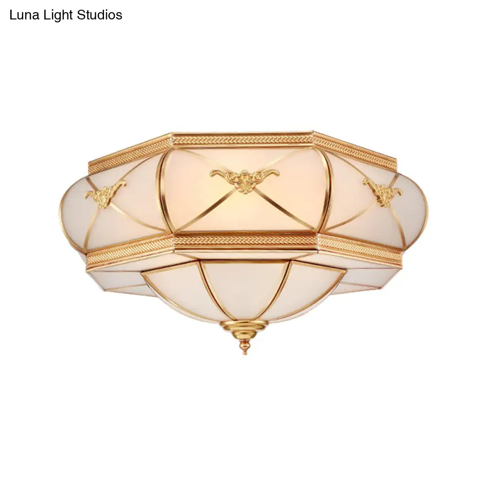 DecorBites™ DecorBites™ Traditional Flower Curved Frosted Glass Flush Mount Ceiling Light in Gold - 3/4/6 Lights for Bedroom