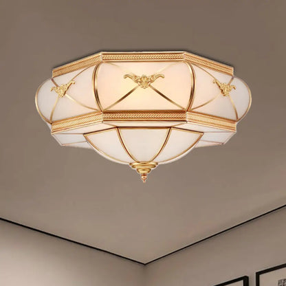 DecorBites™ DecorBites™ Traditional Flower Curved Frosted Glass Flush Mount Ceiling Light in Gold - 3/4/6 Lights for Bedroom