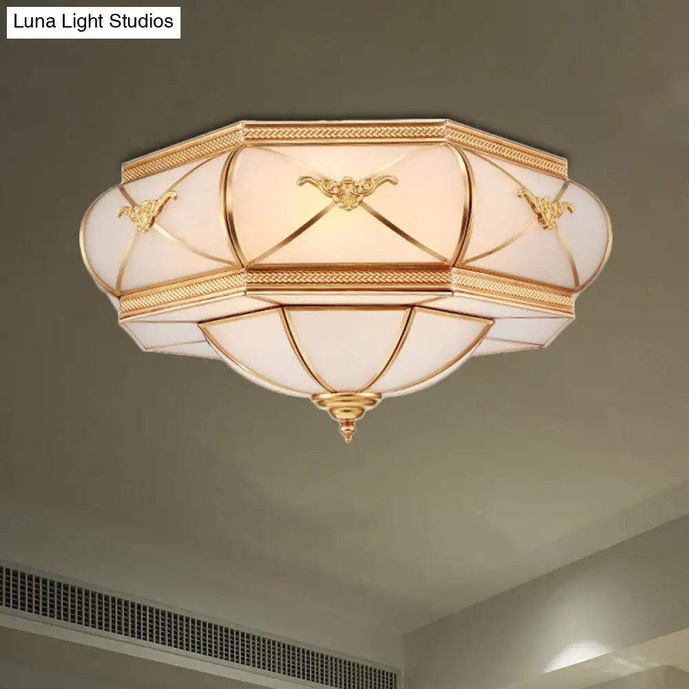 DecorBites™ DecorBites™ Traditional Flower Curved Frosted Glass Flush Mount Ceiling Light in Gold - 3/4/6 Lights for Bedroom