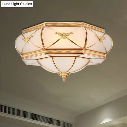 DecorBites™ DecorBites™ Traditional Flower Curved Frosted Glass Flush Mount Ceiling Light in Gold - 3/4/6 Lights for Bedroom