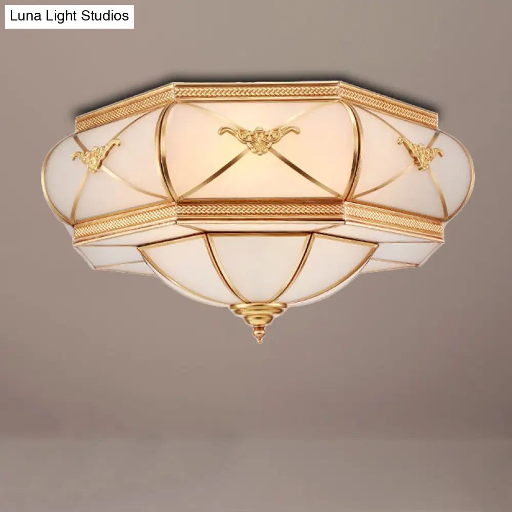 DecorBites™ DecorBites™ Traditional Flower Curved Frosted Glass Flush Mount Ceiling Light in Gold - 3/4/6 Lights for Bedroom