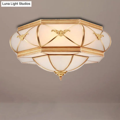 DecorBites™ DecorBites™ Traditional Flower Curved Frosted Glass Flush Mount Ceiling Light in Gold - 3/4/6 Lights for Bedroom