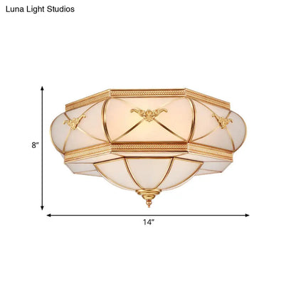 DecorBites™ DecorBites™ Traditional Flower Curved Frosted Glass Flush Mount Ceiling Light in Gold - 3/4/6 Lights for Bedroom