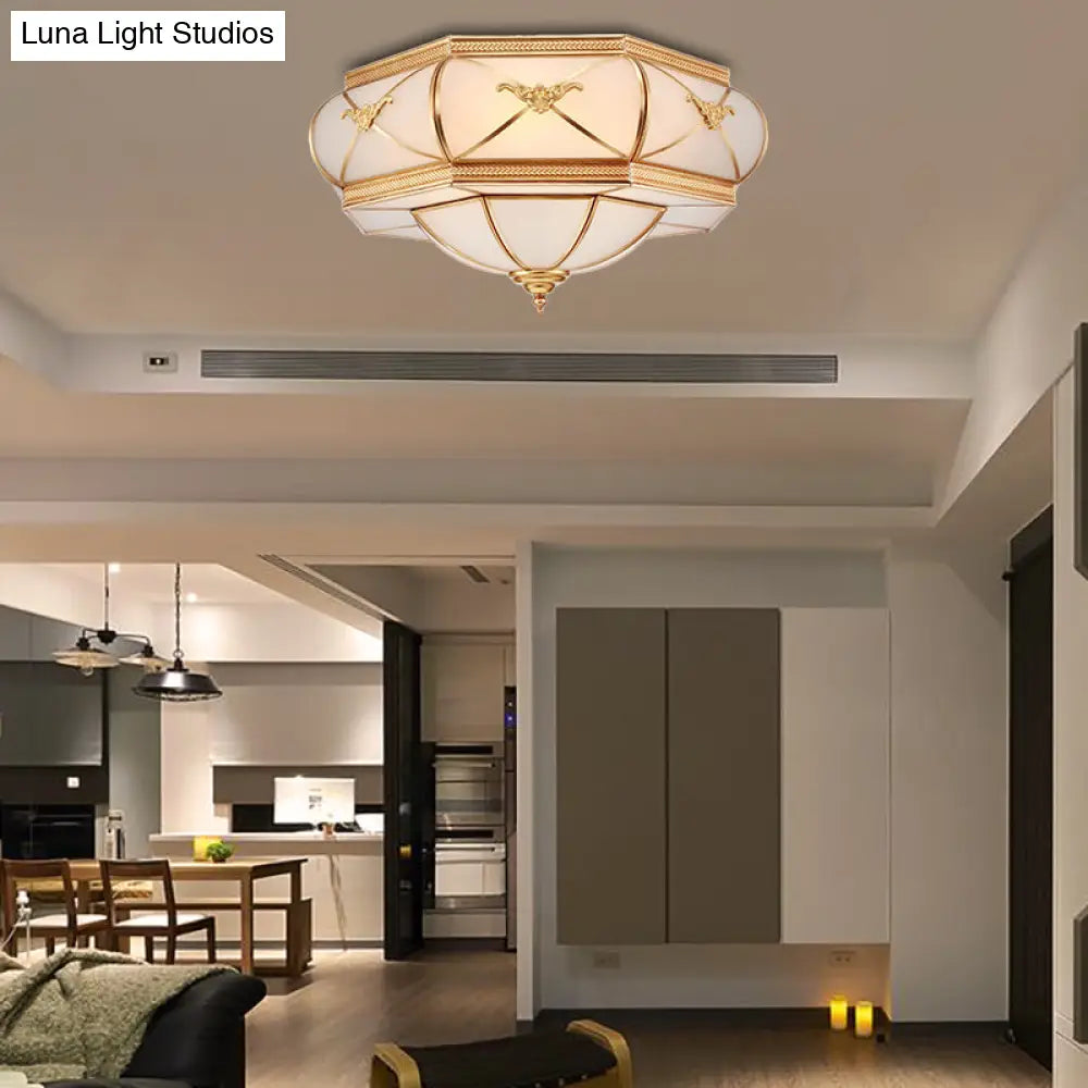 DecorBites™ DecorBites™ Traditional Flower Curved Frosted Glass Flush Mount Ceiling Light in Gold - 3/4/6 Lights for Bedroom