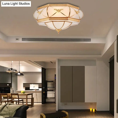 DecorBites™ DecorBites™ Traditional Flower Curved Frosted Glass Flush Mount Ceiling Light in Gold - 3/4/6 Lights for Bedroom