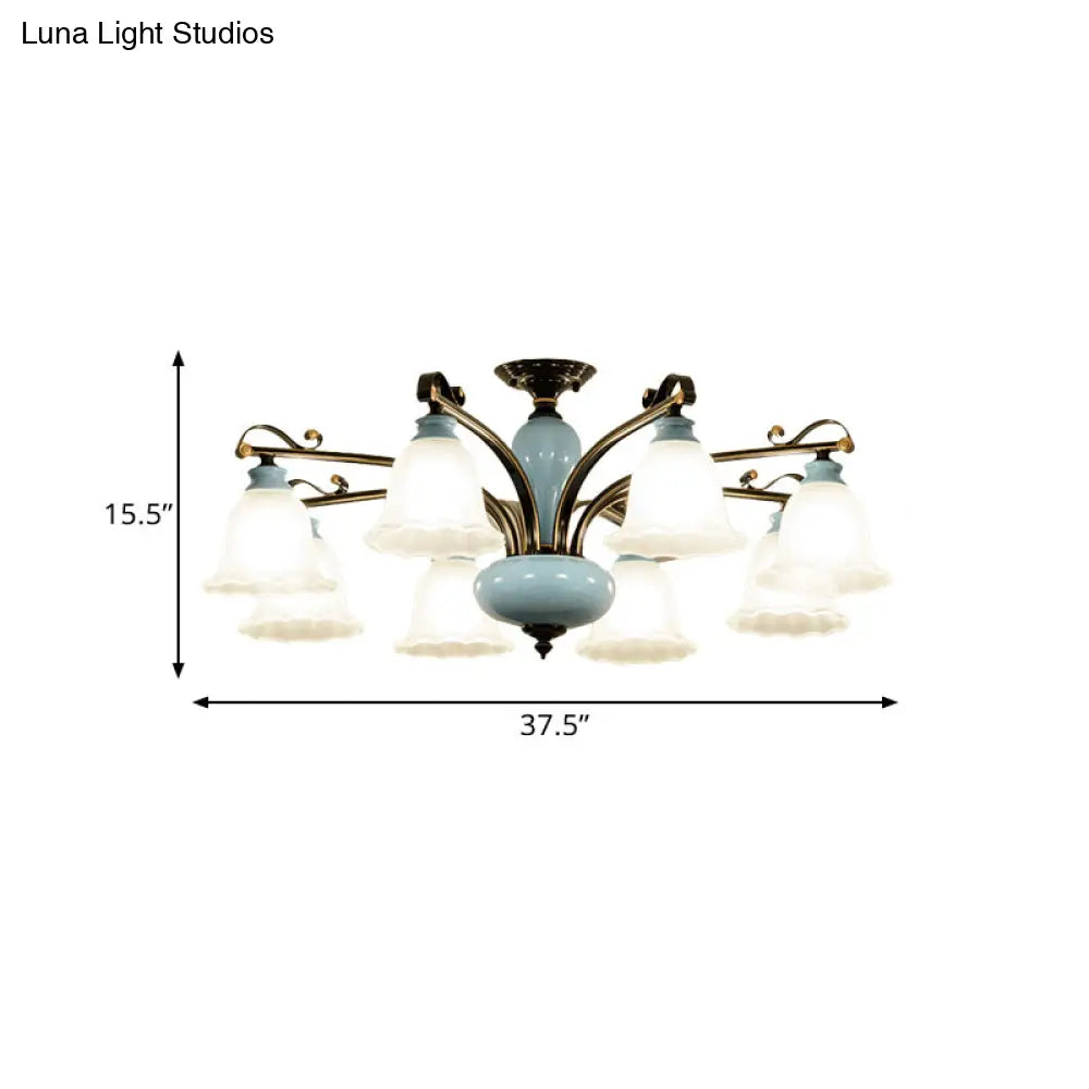 DecorBites™ DecorBites™ Traditional Flower White Glass Semi-Flush Ceiling Light - Bedroom Lamp (6/8 Heads)