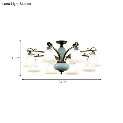 DecorBites™ DecorBites™ Traditional Flower White Glass Semi-Flush Ceiling Light - Bedroom Lamp (6/8 Heads)