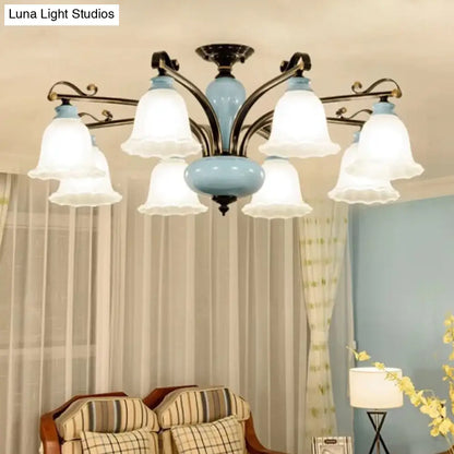 DecorBites™ DecorBites™ Traditional Flower White Glass Semi-Flush Ceiling Light - Bedroom Lamp (6/8 Heads)
