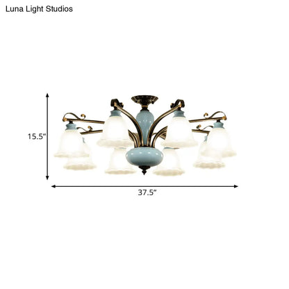 DecorBites™ DecorBites™ Traditional Flower White Glass Semi-Flush Ceiling Light - Bedroom Lamp (6/8 Heads)