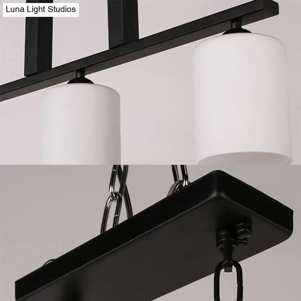 Black metal chandelier with two white frosted glass cylindrical shades ideal for dining room 220v-240v glass black island