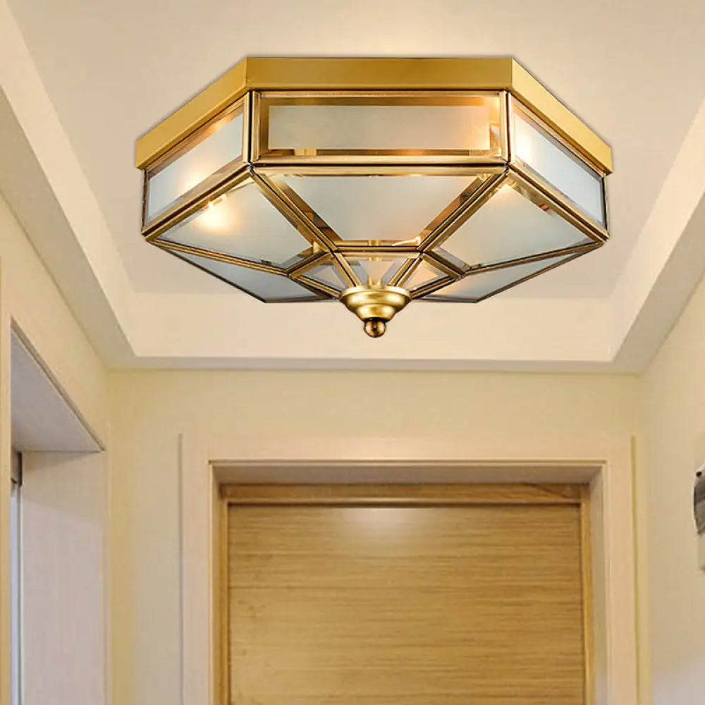 DecorBites™ DecorBites™ Traditional Frosted Glass Hexagon Flush Mount Chandelier - Brass Ceiling Fixture (14"/18" Wide) - 3/4 Bulbs