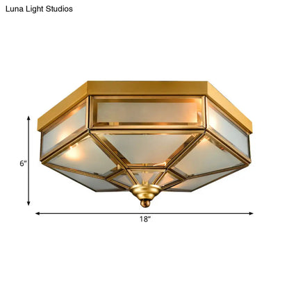 DecorBites™ DecorBites™ Traditional Frosted Glass Hexagon Flush Mount Chandelier - Brass Ceiling Fixture (14"/18" Wide) - 3/4 Bulbs