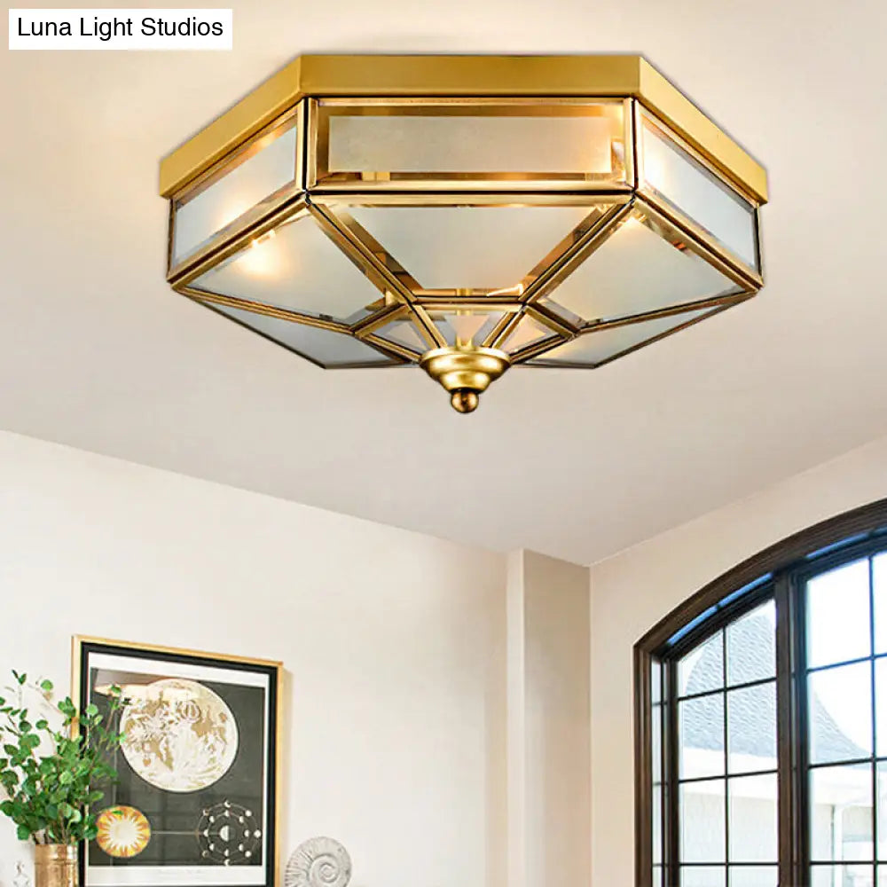 DecorBites™ DecorBites™ Traditional Frosted Glass Hexagon Flush Mount Chandelier - Brass Ceiling Fixture (14"/18" Wide) - 3/4 Bulbs