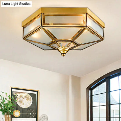 DecorBites™ DecorBites™ Traditional Frosted Glass Hexagon Flush Mount Chandelier - Brass Ceiling Fixture (14"/18" Wide) - 3/4 Bulbs