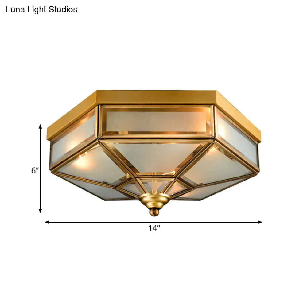 DecorBites™ DecorBites™ Traditional Frosted Glass Hexagon Flush Mount Chandelier - Brass Ceiling Fixture (14"/18" Wide) - 3/4 Bulbs