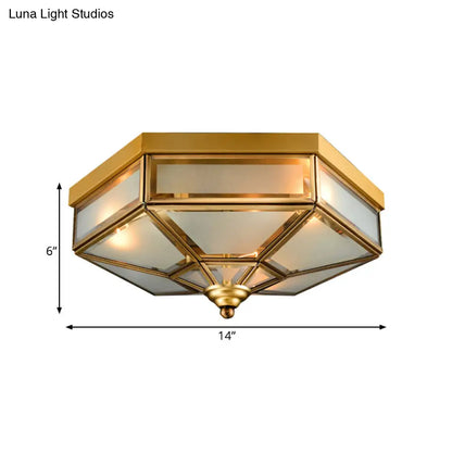DecorBites™ DecorBites™ Traditional Frosted Glass Hexagon Flush Mount Chandelier - Brass Ceiling Fixture (14"/18" Wide) - 3/4 Bulbs