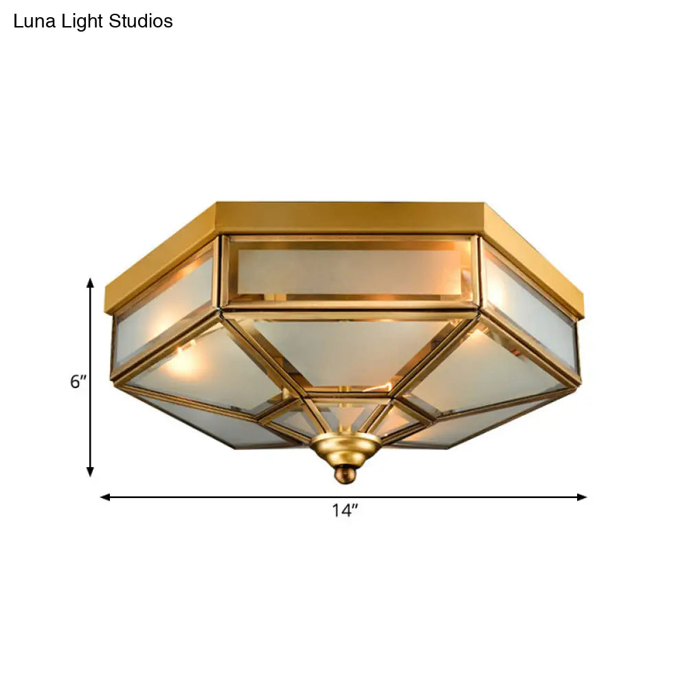 DecorBites™ DecorBites™ Traditional Frosted Glass Hexagon Flush Mount Chandelier - Brass Ceiling Fixture (14"/18" Wide) - 3/4 Bulbs