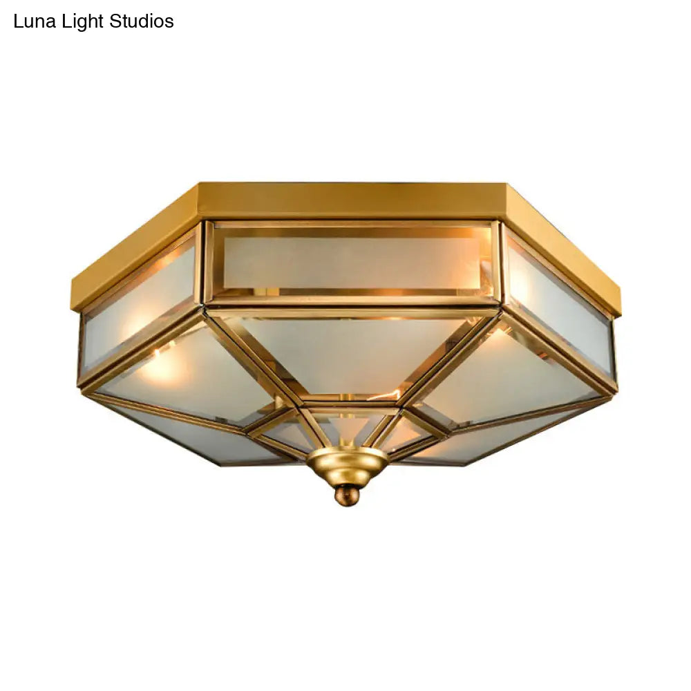 DecorBites™ DecorBites™ Traditional Frosted Glass Hexagon Flush Mount Chandelier - Brass Ceiling Fixture (14"/18" Wide) - 3/4 Bulbs