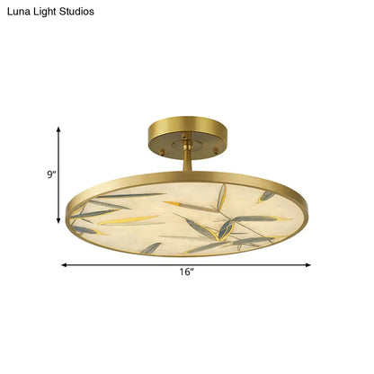 Traditional Frosted Glass Semi Flush Mount Light in Gold - 16"/23.5" Width