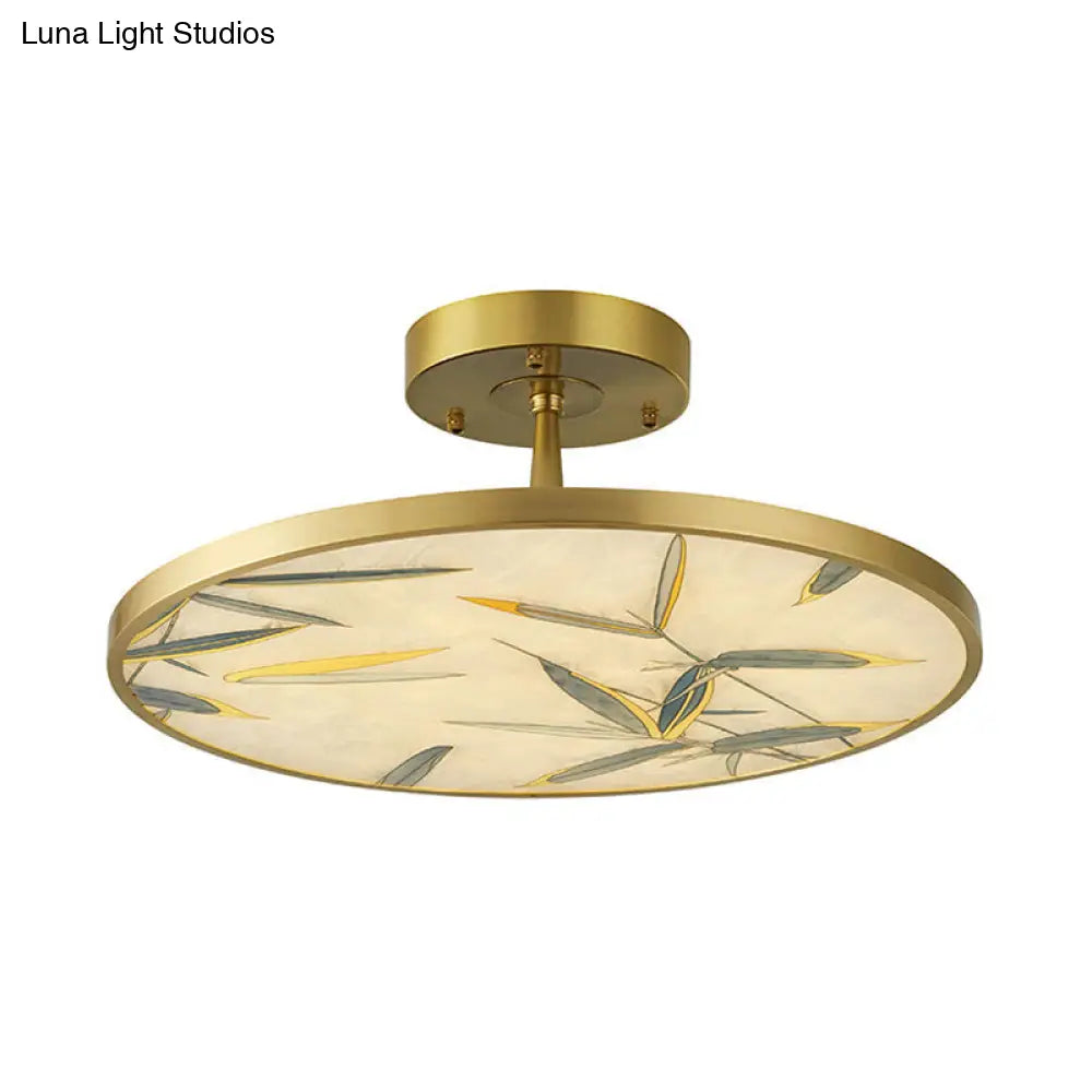 Traditional Frosted Glass Semi Flush Mount Light in Gold - 16"/23.5" Width