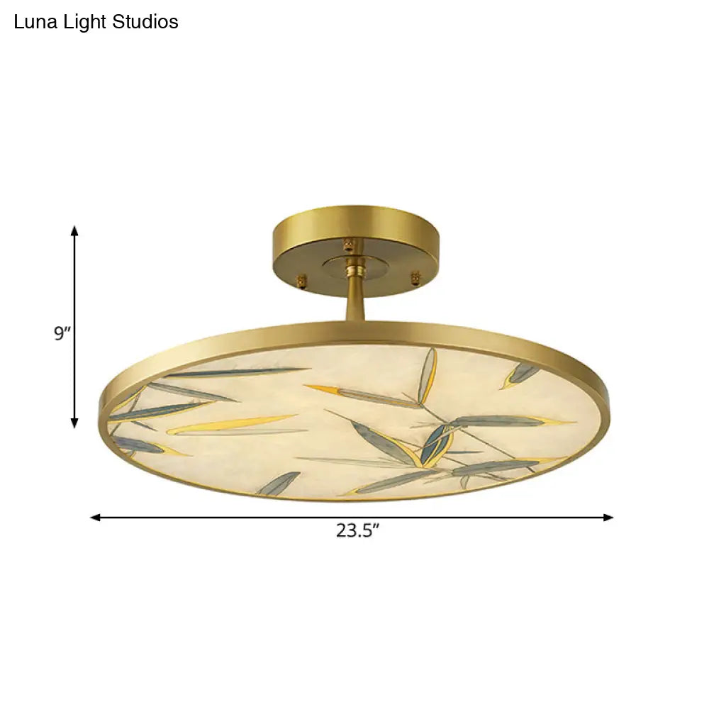 Traditional Frosted Glass Semi Flush Mount Light in Gold - 16"/23.5" Width