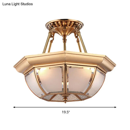 Traditional Glass Bowl Dining Room Ceiling Light, Brass Semi Flush Mount, 3/4 Bulbs, 14"/16"/18" Dia