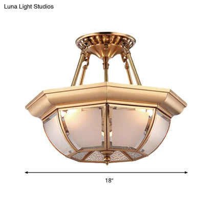 Traditional Glass Bowl Dining Room Ceiling Light, Brass Semi Flush Mount, 3/4 Bulbs, 14"/16"/18" Dia