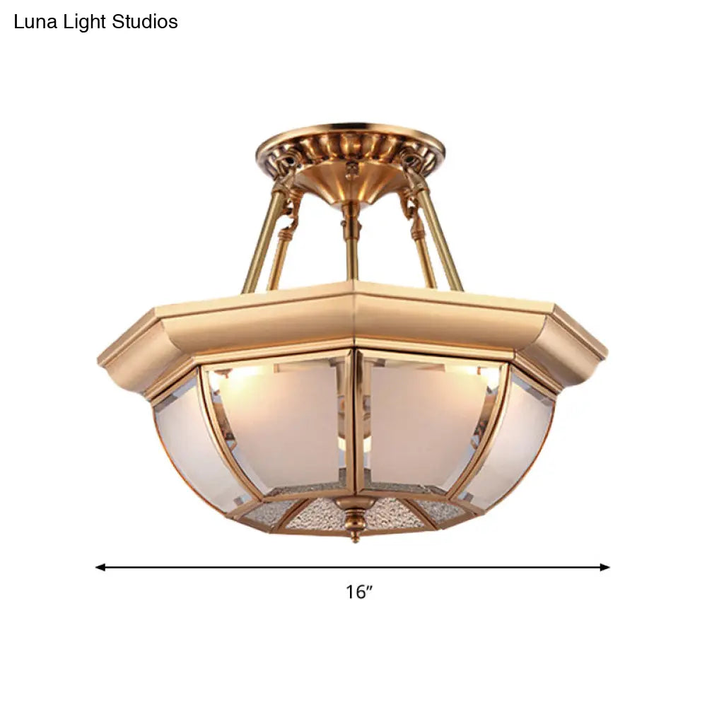 Traditional Glass Bowl Dining Room Ceiling Light, Brass Semi Flush Mount, 3/4 Bulbs, 14"/16"/18" Dia