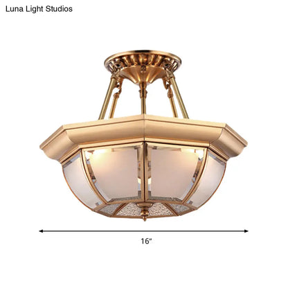 Traditional Glass Bowl Dining Room Ceiling Light, Brass Semi Flush Mount, 3/4 Bulbs, 14"/16"/18" Dia