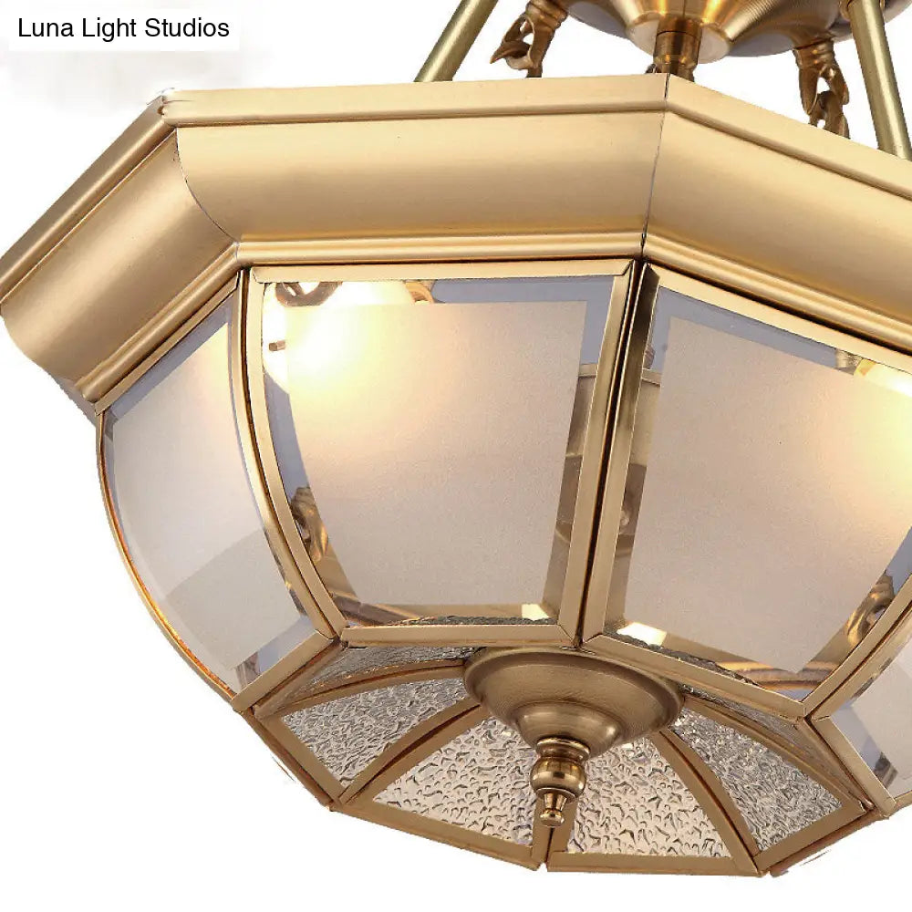 Traditional Glass Bowl Dining Room Ceiling Light, Brass Semi Flush Mount, 3/4 Bulbs, 14"/16"/18" Dia