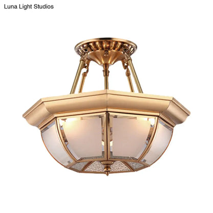 Traditional Glass Bowl Dining Room Ceiling Light, Brass Semi Flush Mount, 3/4 Bulbs, 14"/16"/18" Dia