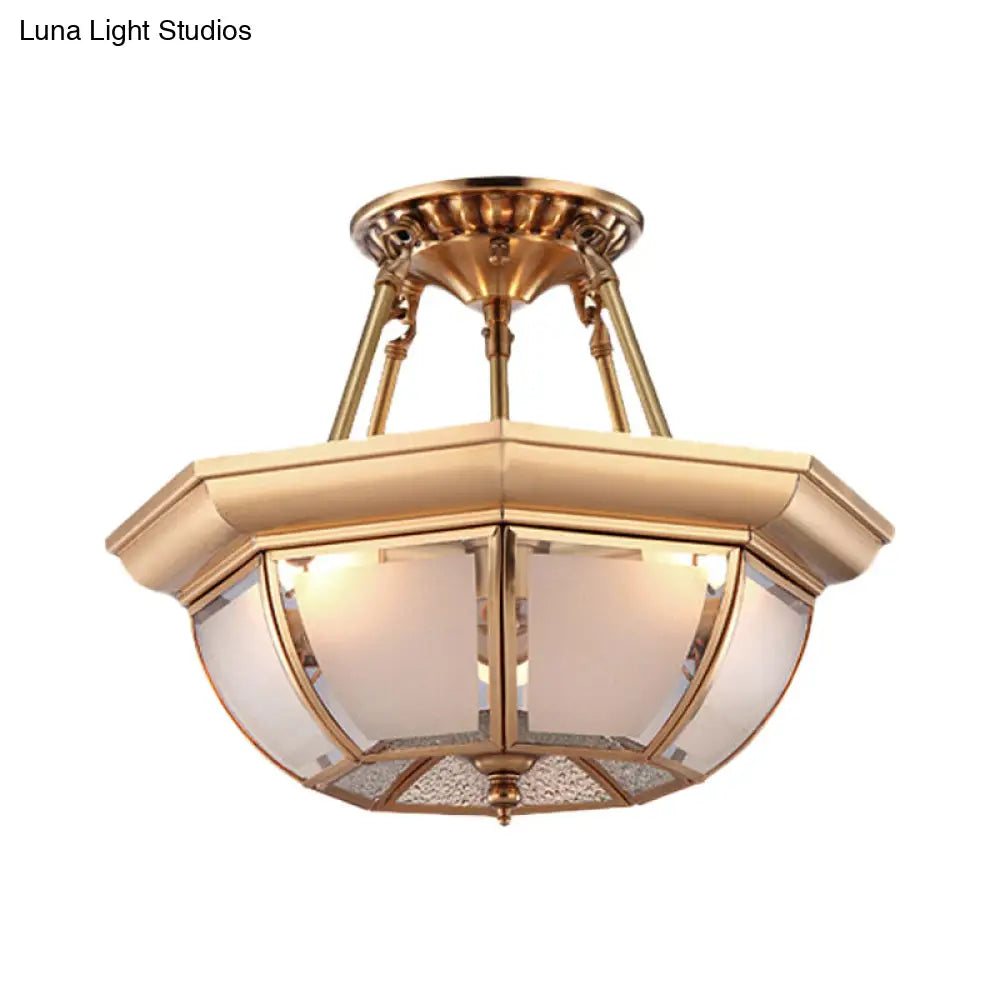 Traditional Glass Bowl Dining Room Ceiling Light, Brass Semi Flush Mount, 3/4 Bulbs, 14"/16"/18" Dia