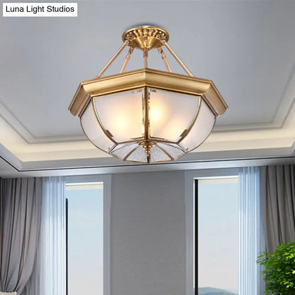 Traditional Glass Bowl Dining Room Ceiling Light, Brass Semi Flush Mount, 3/4 Bulbs, 14"/16"/18" Dia