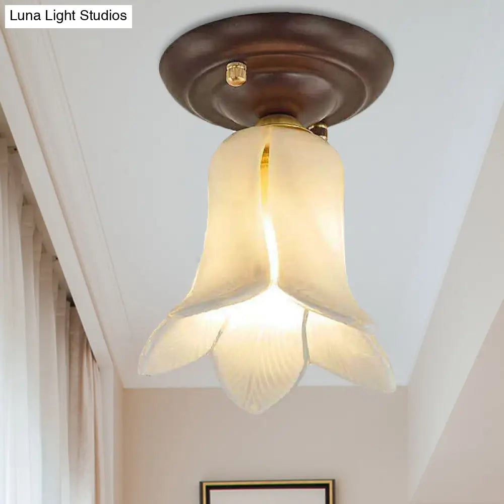 DecorBites™ DecorBites™ Traditional Glass Flush Ceiling Light Fixture - Flower Shaped, White/Yellow/Purple - 1 Light for Living Room