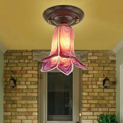 DecorBites™ DecorBites™ Traditional Glass Flush Ceiling Light Fixture - Flower Shaped, White/Yellow/Purple - 1 Light for Living Room