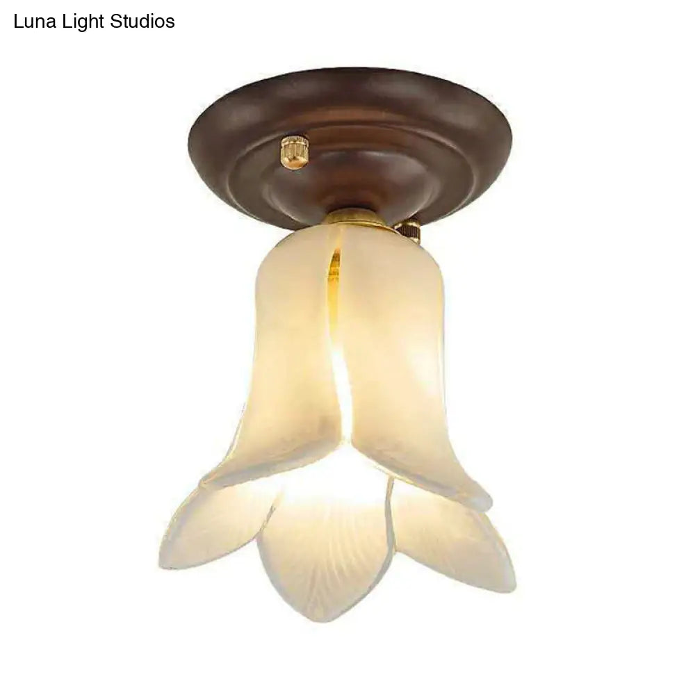 DecorBites™ DecorBites™ Traditional Glass Flush Ceiling Light Fixture - Flower Shaped, White/Yellow/Purple - 1 Light for Living Room