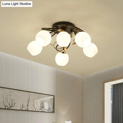 DecorBites™ DecorBites™ Traditional Globe White Glass Semi Flush Light with 4/6/9 Mounted Lights for Living Room Ceiling – Black Fixture