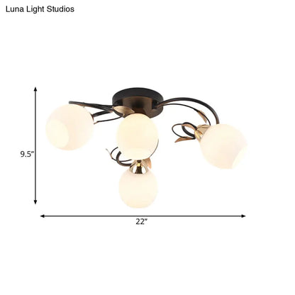 DecorBites™ DecorBites™ Traditional Globe White Glass Semi Flush Light with 4/6/9 Mounted Lights for Living Room Ceiling – Black Fixture