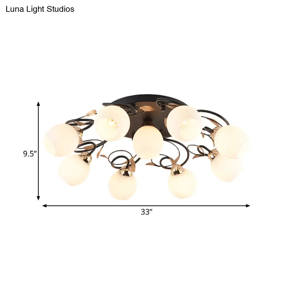 DecorBites™ DecorBites™ Traditional Globe White Glass Semi Flush Light with 4/6/9 Mounted Lights for Living Room Ceiling – Black Fixture