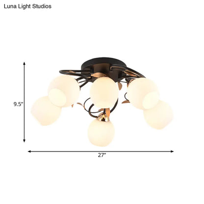 DecorBites™ DecorBites™ Traditional Globe White Glass Semi Flush Light with 4/6/9 Mounted Lights for Living Room Ceiling – Black Fixture