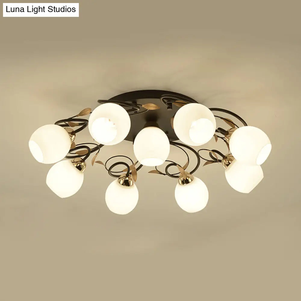 DecorBites™ DecorBites™ Traditional Globe White Glass Semi Flush Light with 4/6/9 Mounted Lights for Living Room Ceiling – Black Fixture