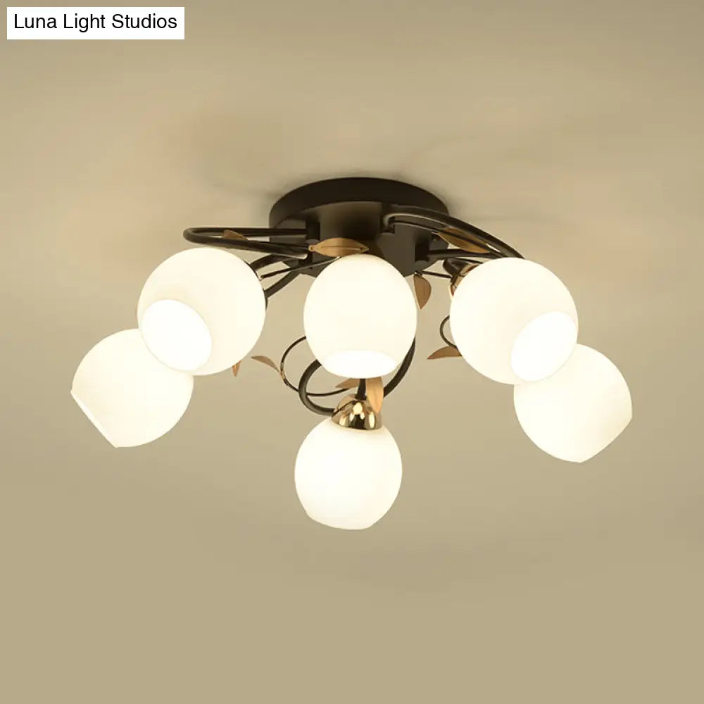 DecorBites™ DecorBites™ Traditional Globe White Glass Semi Flush Light with 4/6/9 Mounted Lights for Living Room Ceiling – Black Fixture
